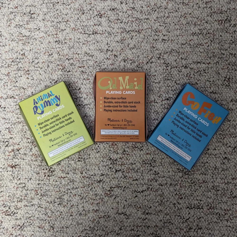 Lot of 3 Melissa & Doug Card Games- Animal Rummy, Old Maid, Go Fish